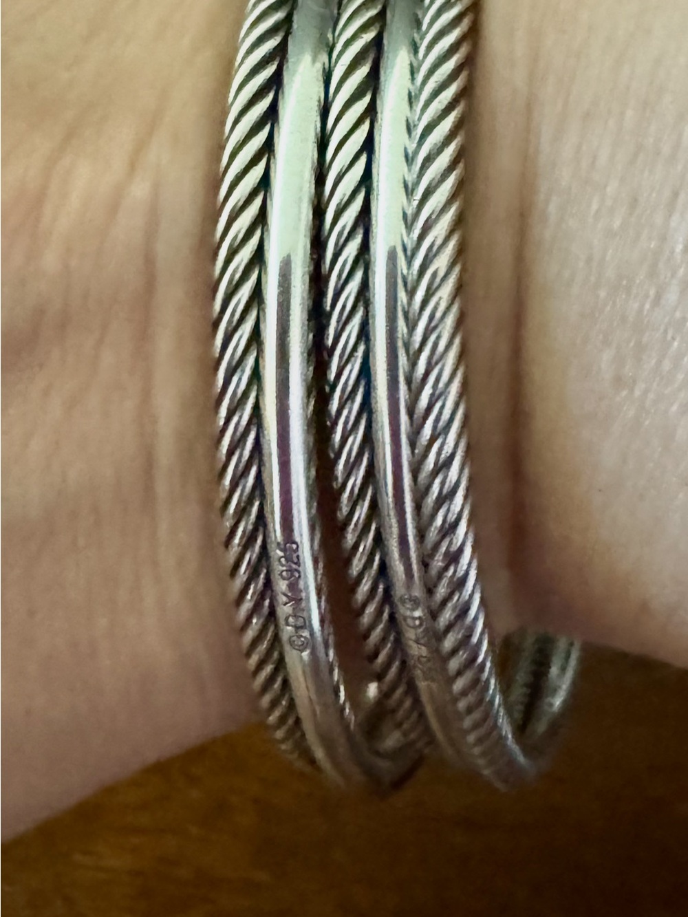 David Yurman Silver Cable Bangle Bracelet stack -5